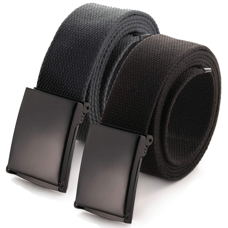 Mile High Life Cut To Fit Canvas Web Belt Size Up to 52" with Flip-Top Solid Black Military Buckle - Image 1